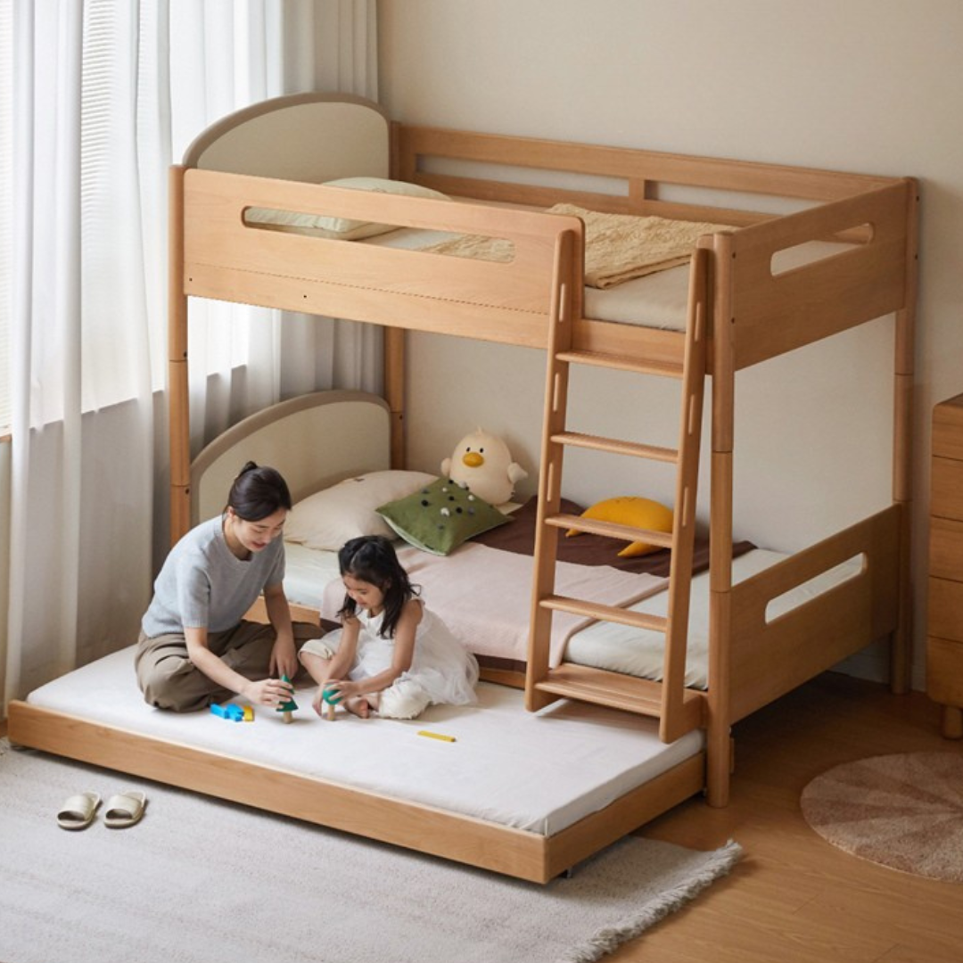 Beech Solid Wood Compact Bunk Bed, Suitable for Adults and Children