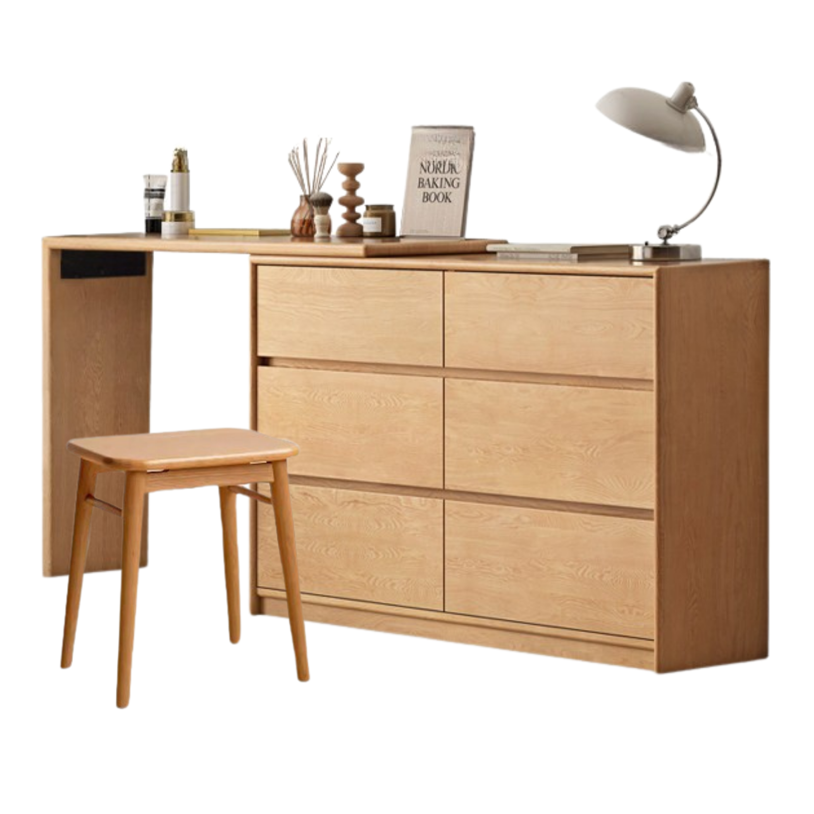 Oak, Solid Rubberwood, Beech Vanity Table L-Shaped Corner.