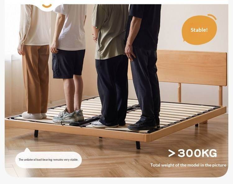 European Beech Solid Wood Bed — Nordic Minimalist Style