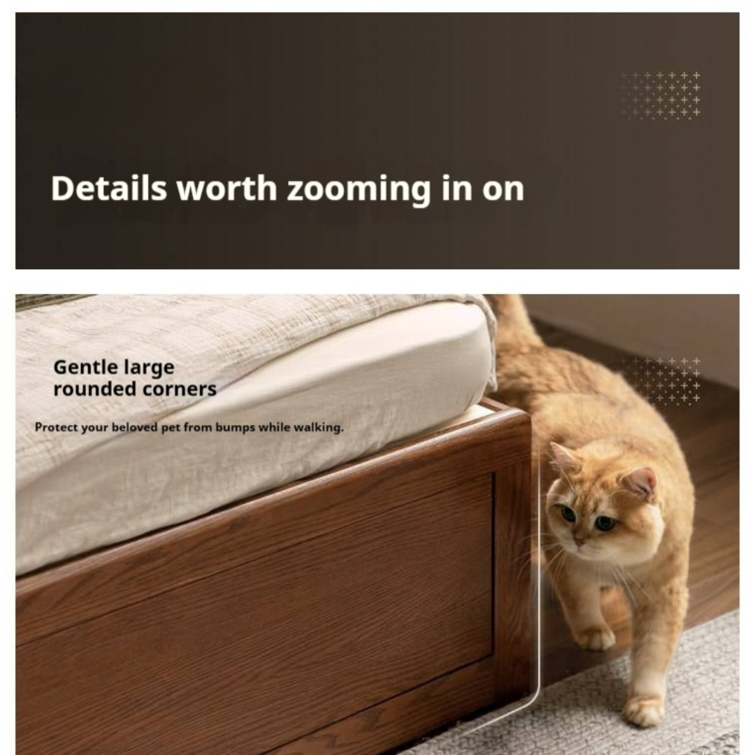 Oak, Rubberwood Solid Wood, Multifunctional Storage Box Bed