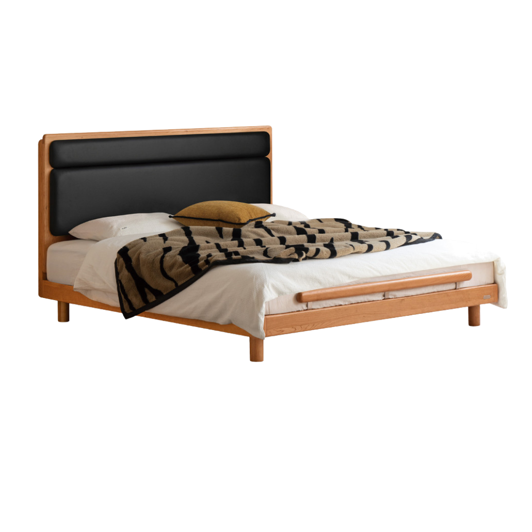 Cherry Solid Wood Fabric Soft Backrest Bed Modern Minimalist