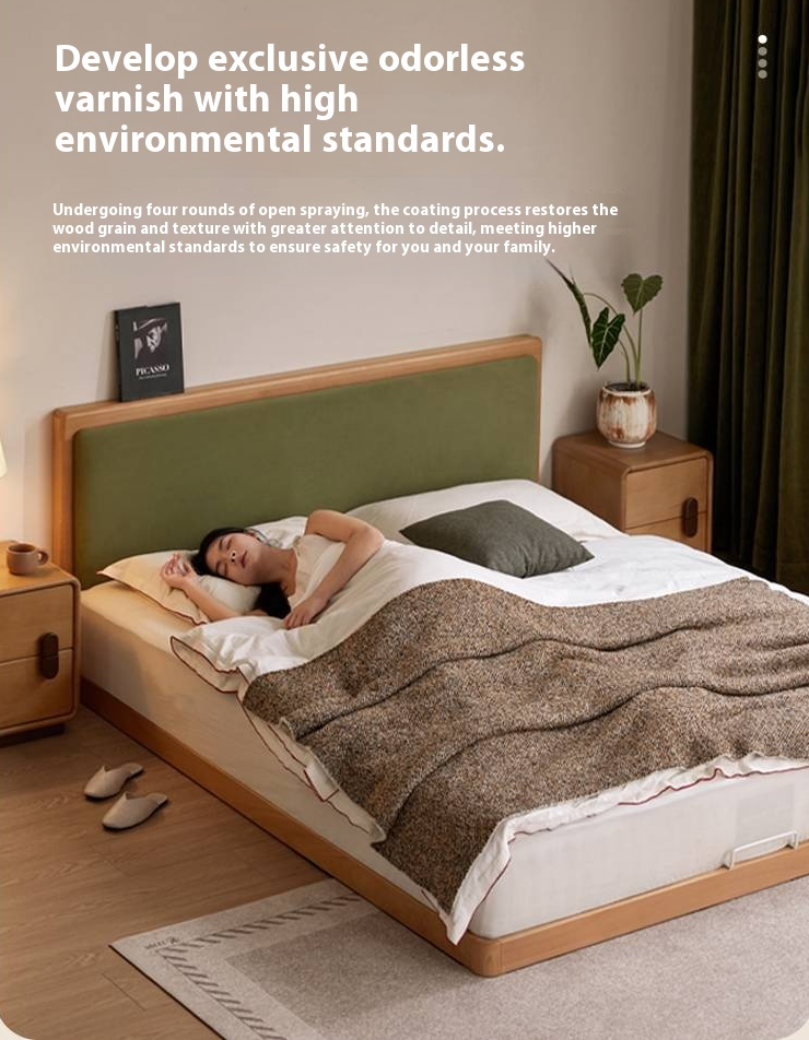 Beech Solid Wood Bed – Platform Bed with Soft Upholstery
