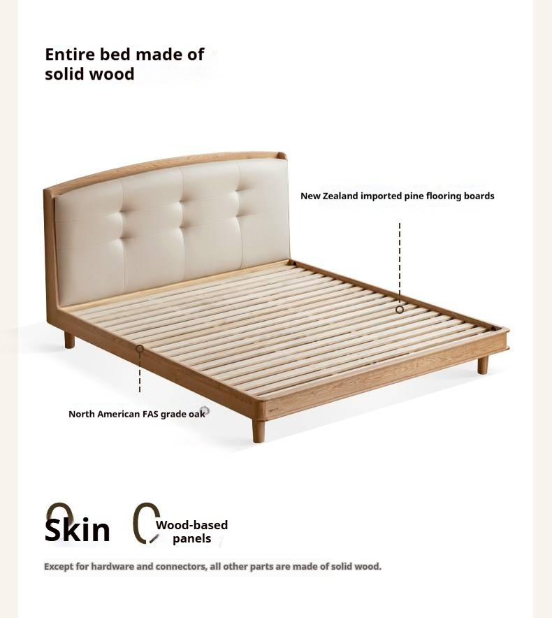 Oak Solid Wood Bed — Simple Style with Multifunctional Upholstered Design