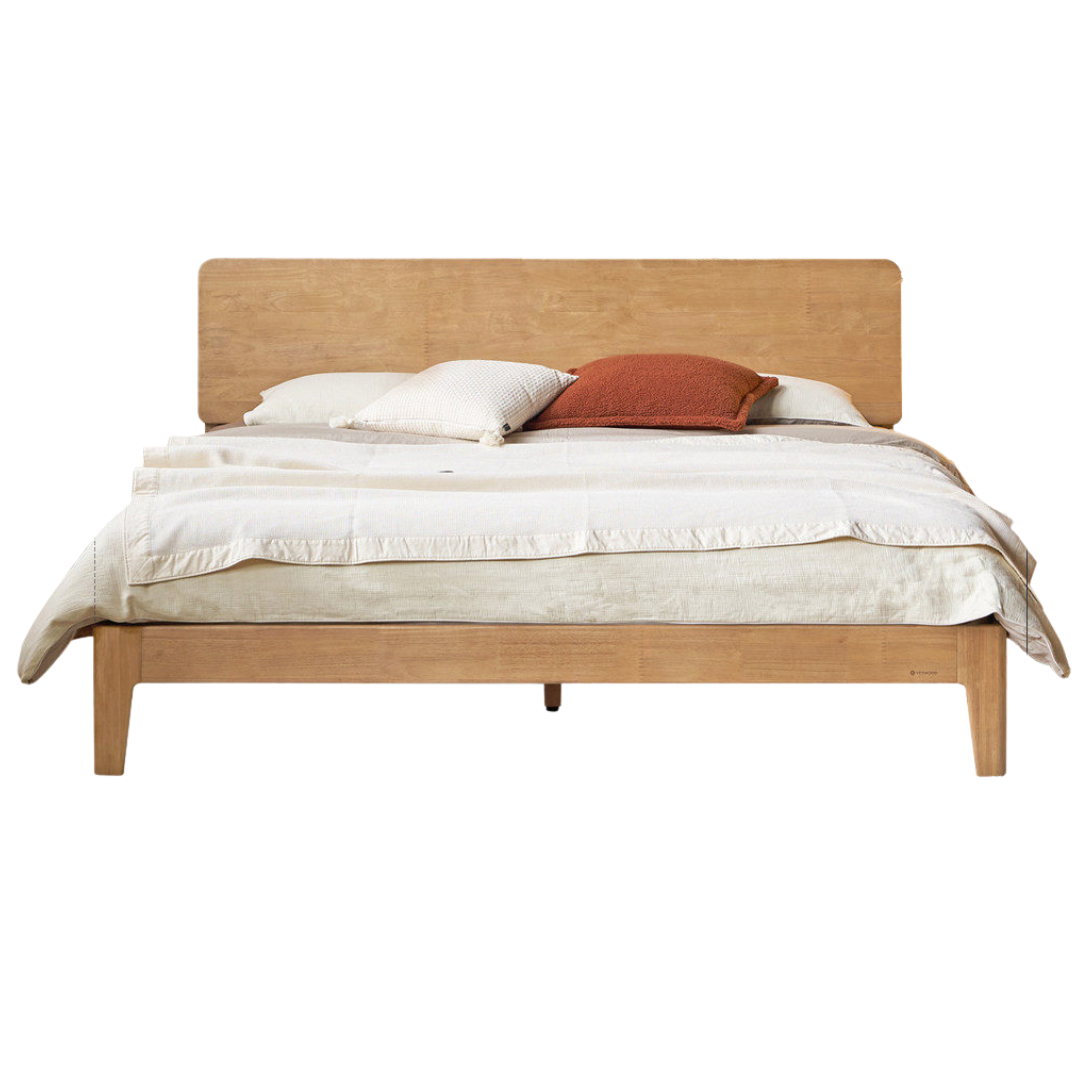 Rubberwood Solid Wood Bed — Modern Minimalist Design