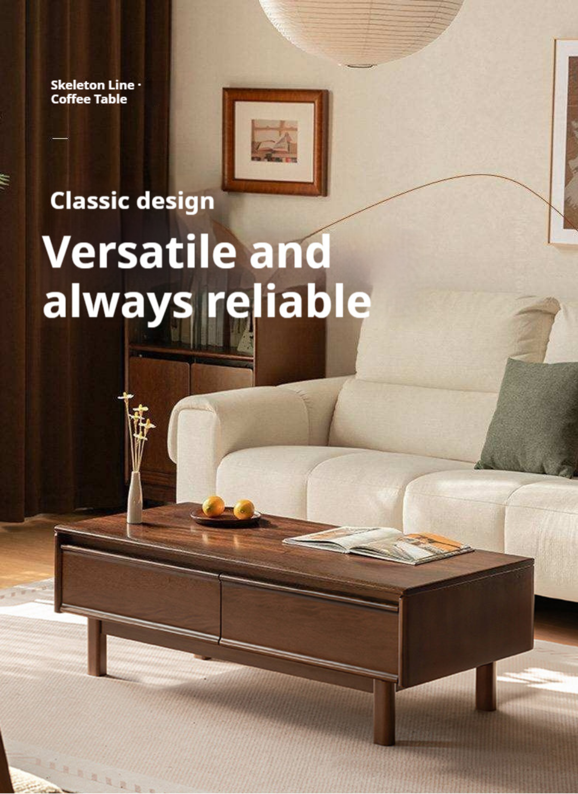 Solid Longan Hardwood Rectangular Coffee Table with Storage