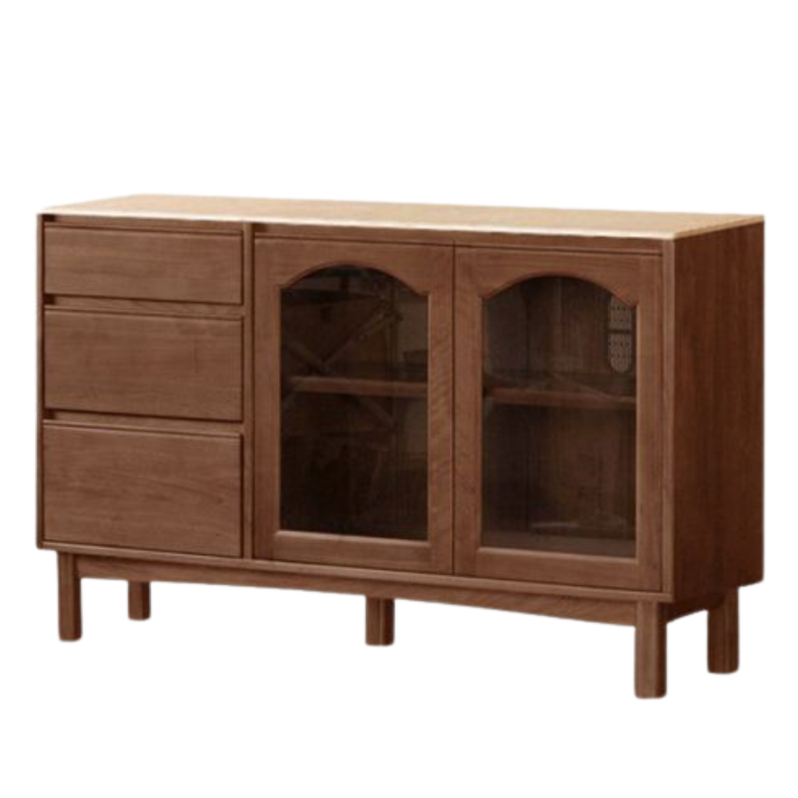 Black Walnut Solid Wood Buffet Cabinet with Retro Style and Rock Board Surface