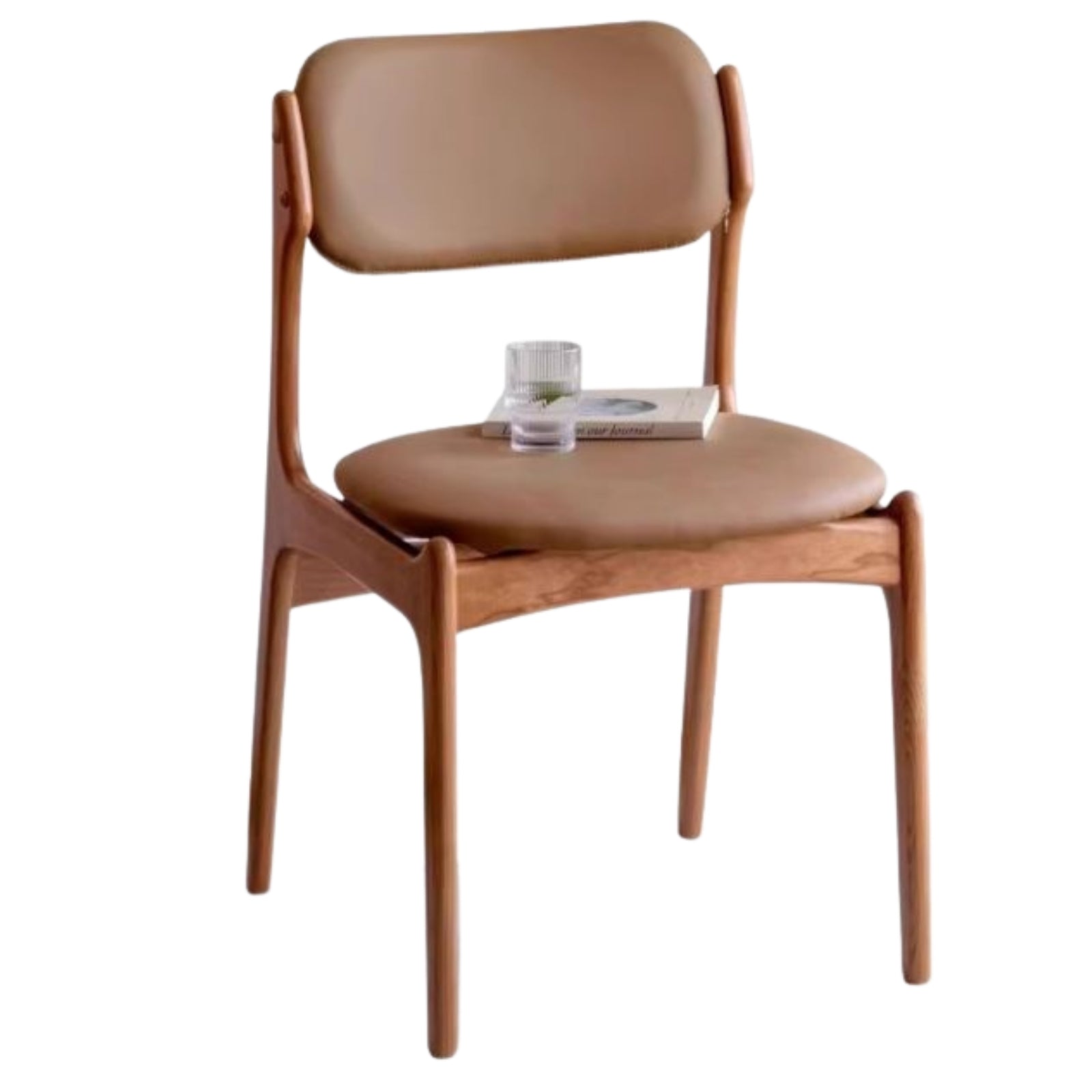 Set 4 pcs Cherry Solid Wood Vintage Dining Chairs Soft Bags Backrests