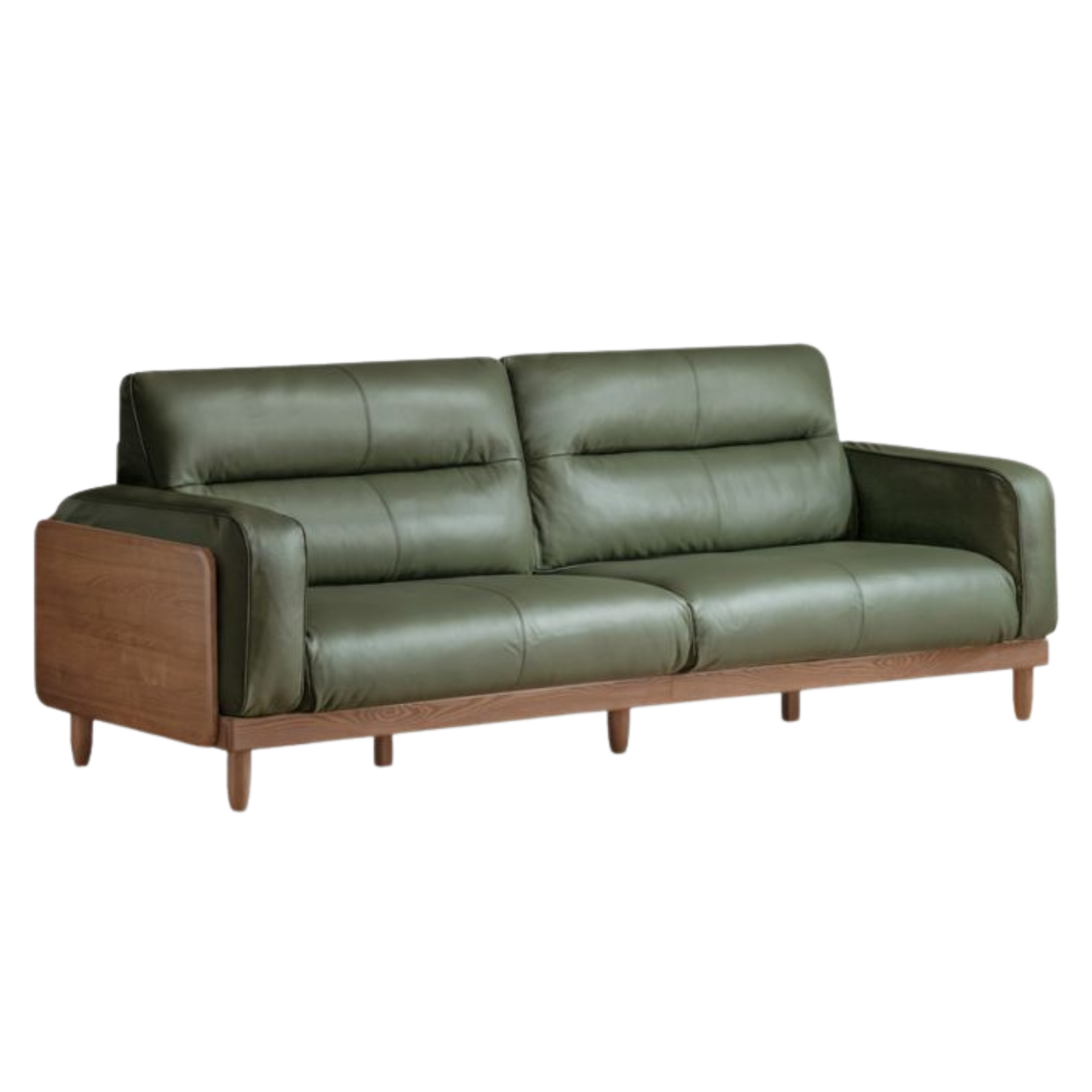 Ash Solid Wood Genuine Leather High Back Sofa