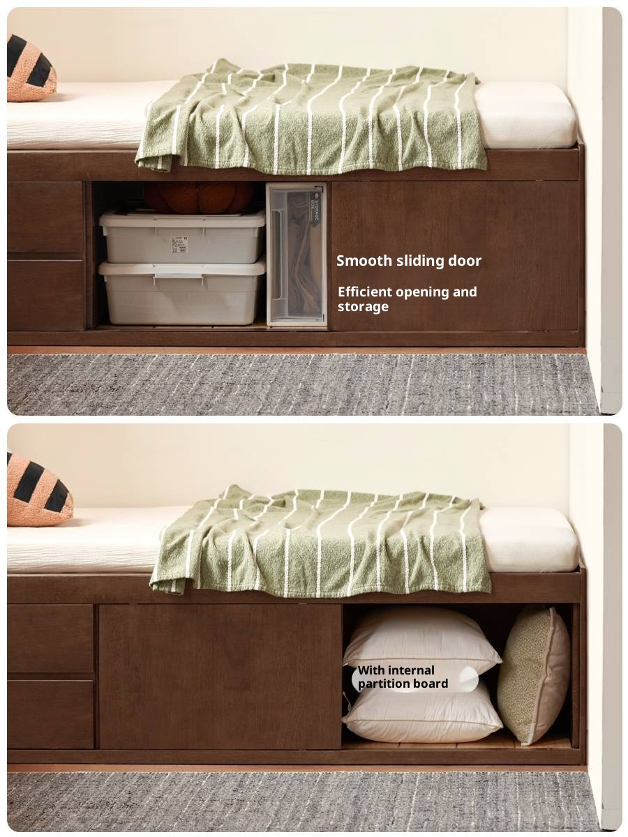 Rubberwood Solid Wood Modern Simple Box Platform Bed, Headboard-Free Bed