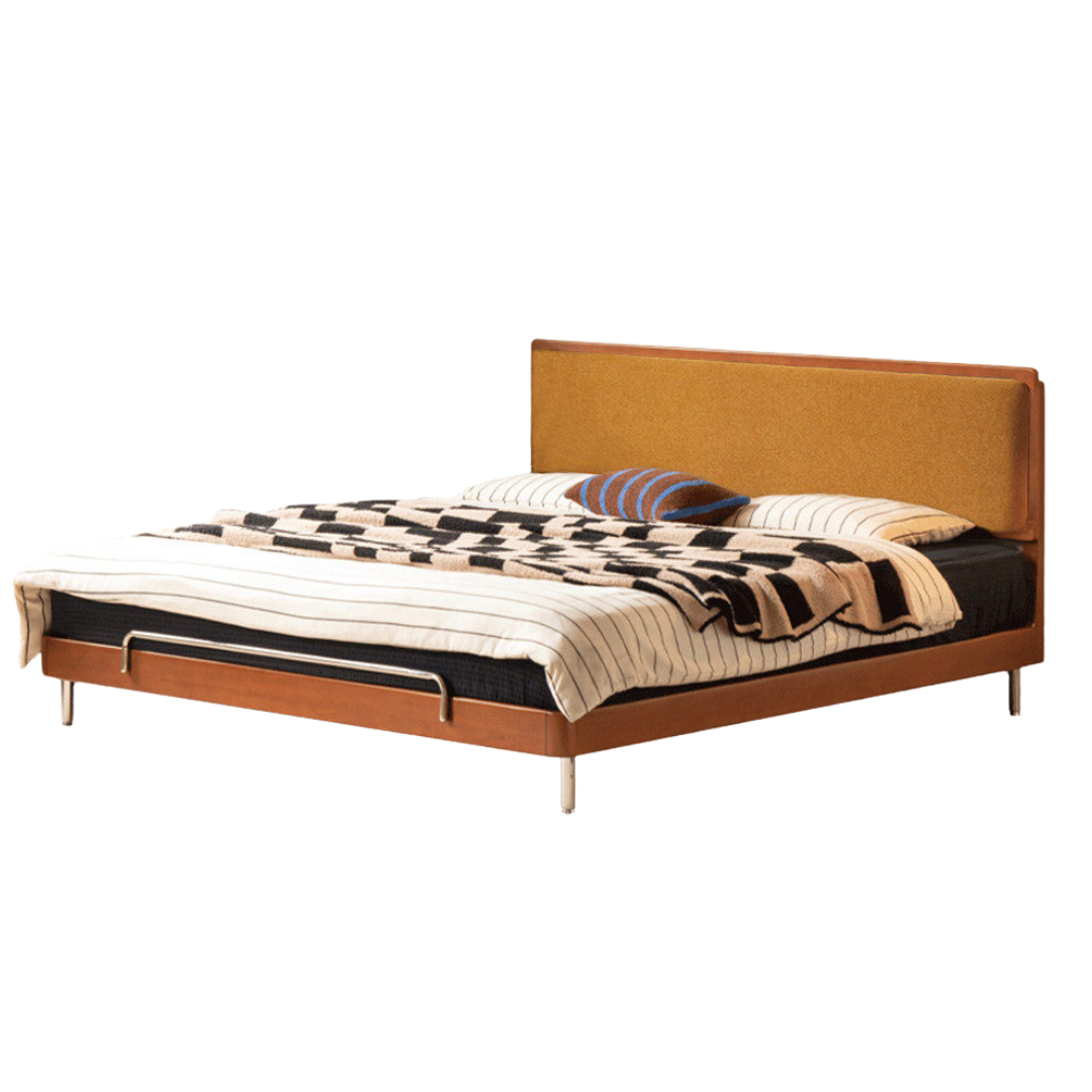 Poplar Solid Wood Bauhaus Style Soft with Adjustable Headboard Double Bed