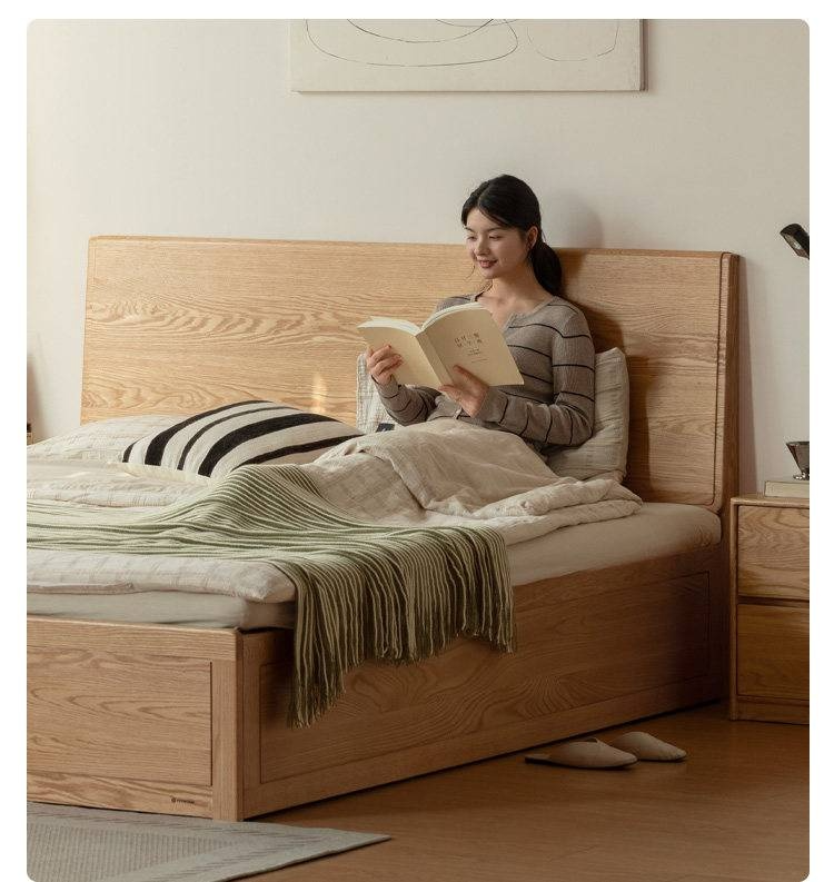Oak Solid Wood Box Bed — Modern Minimalist Design