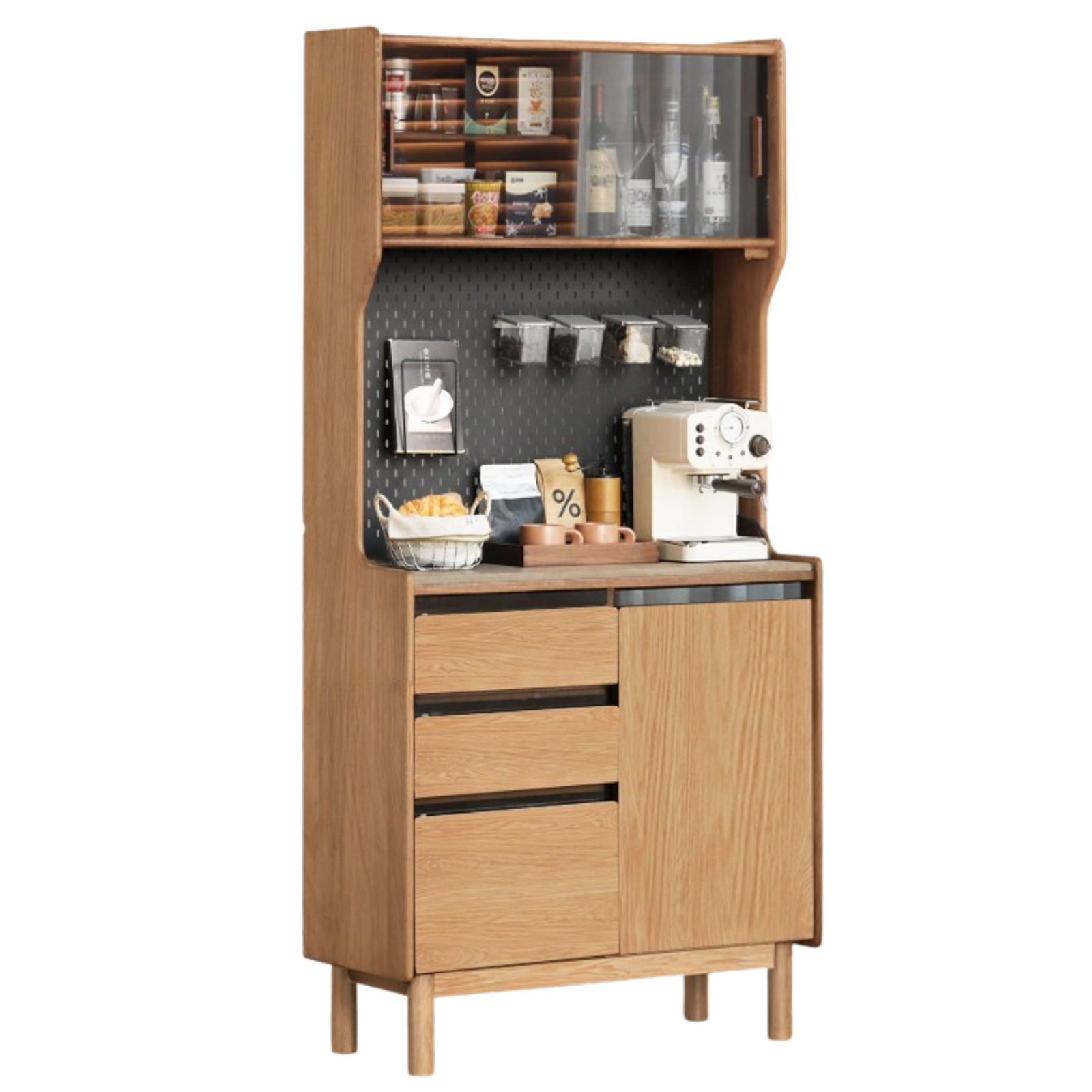 Golden Sandalwood, Black Walnut, Oak Solid Wood Rock Board Dining Sideboard