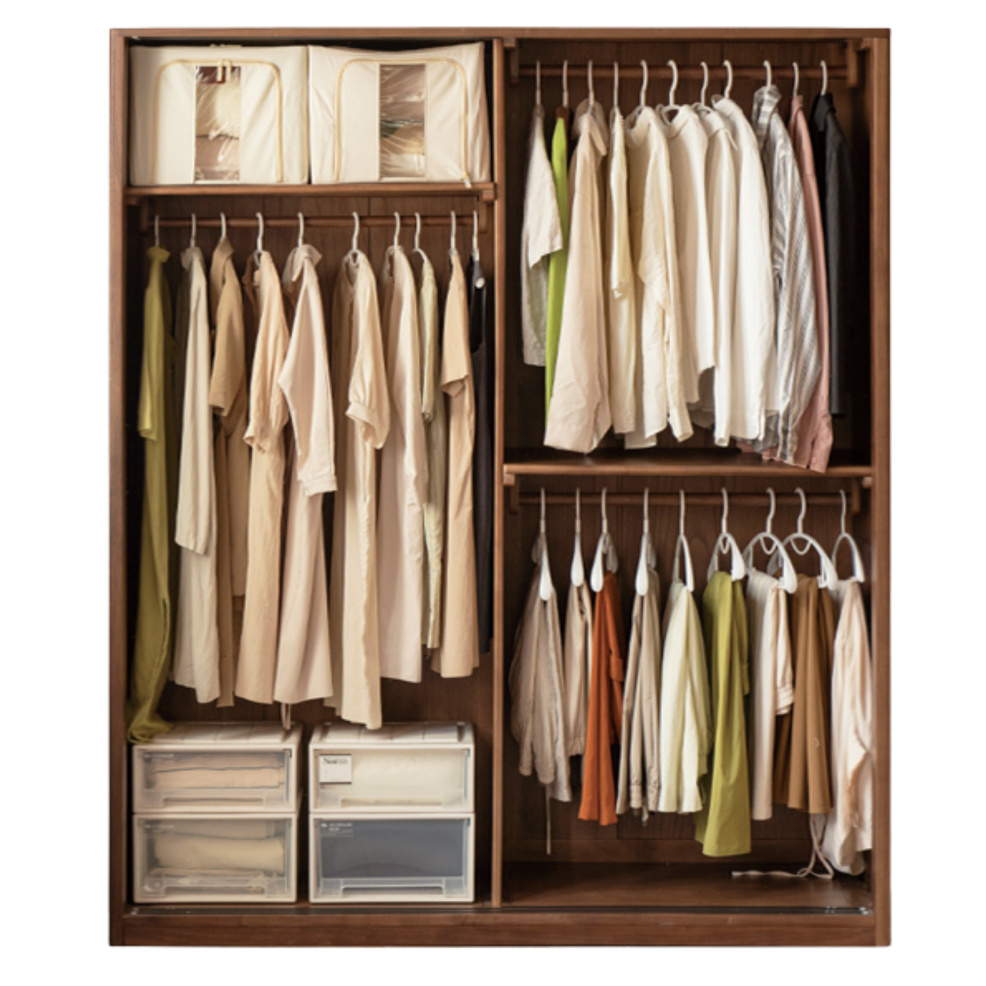 Black Walnut Solid Wood Sliding Door Wardrobe.