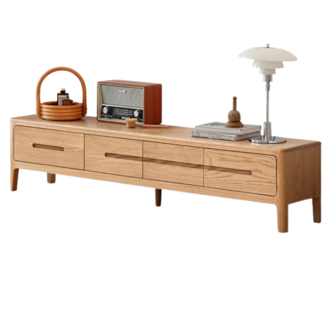 Oak Solid Wood Four-drawer TV Stand.