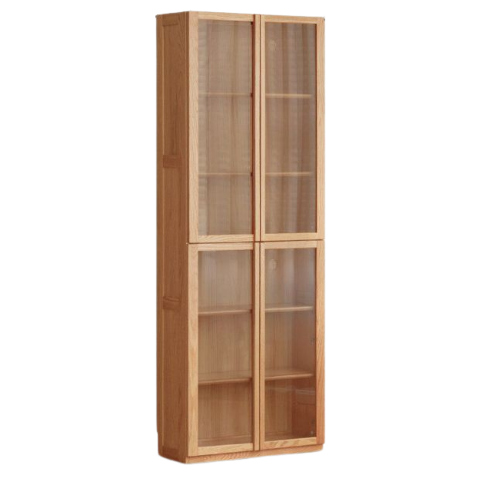 Oak Solid Wood Bookcase with Glass Doors, Large Oak Storage Cabinet for Living Room Display