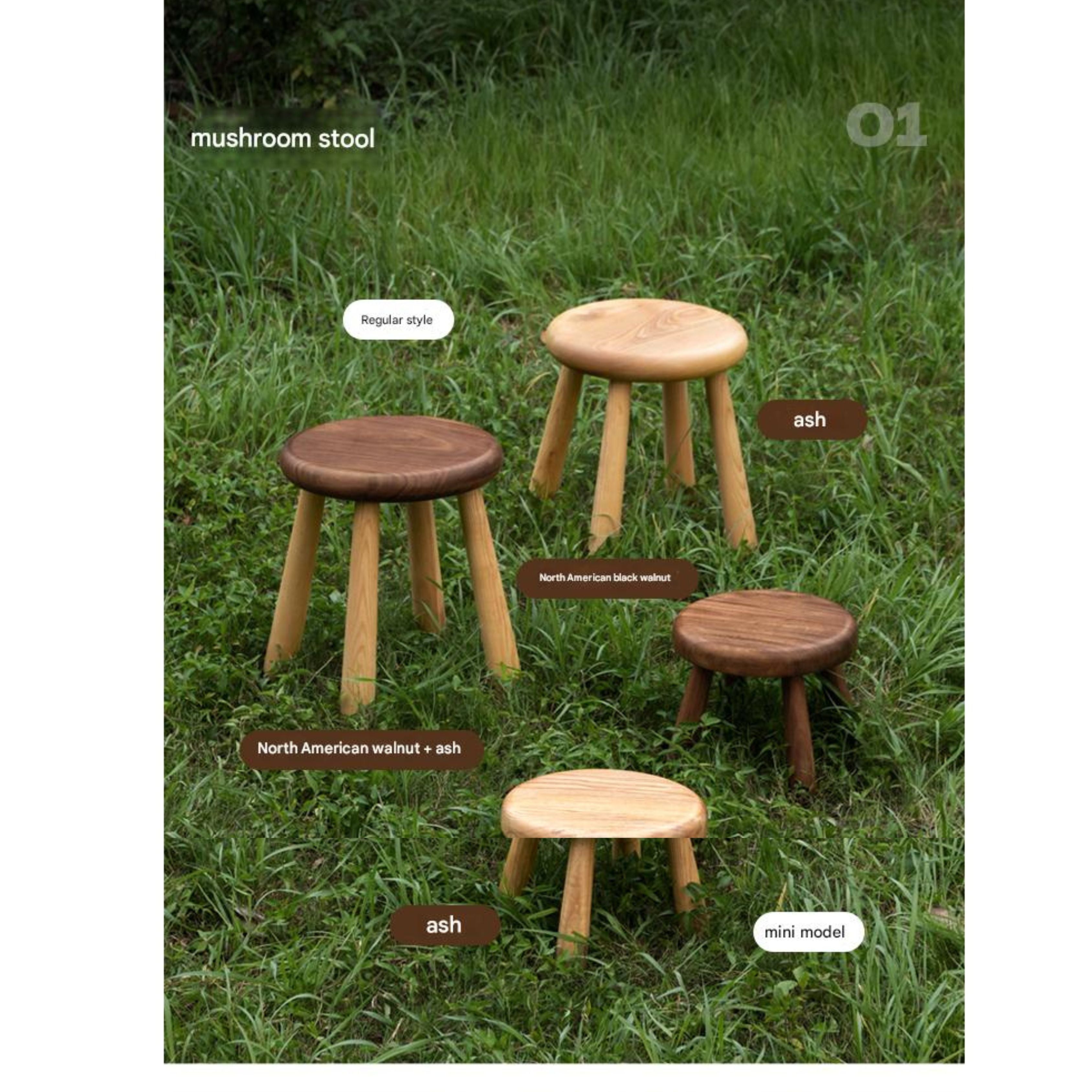 South American Walnut, Black Walnut, Ash Solid Wood Side Chair Small Stool