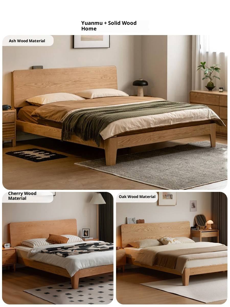 Black Walnut, Golden Sandalwood Solid Wood Italian Style Light Luxury Bed