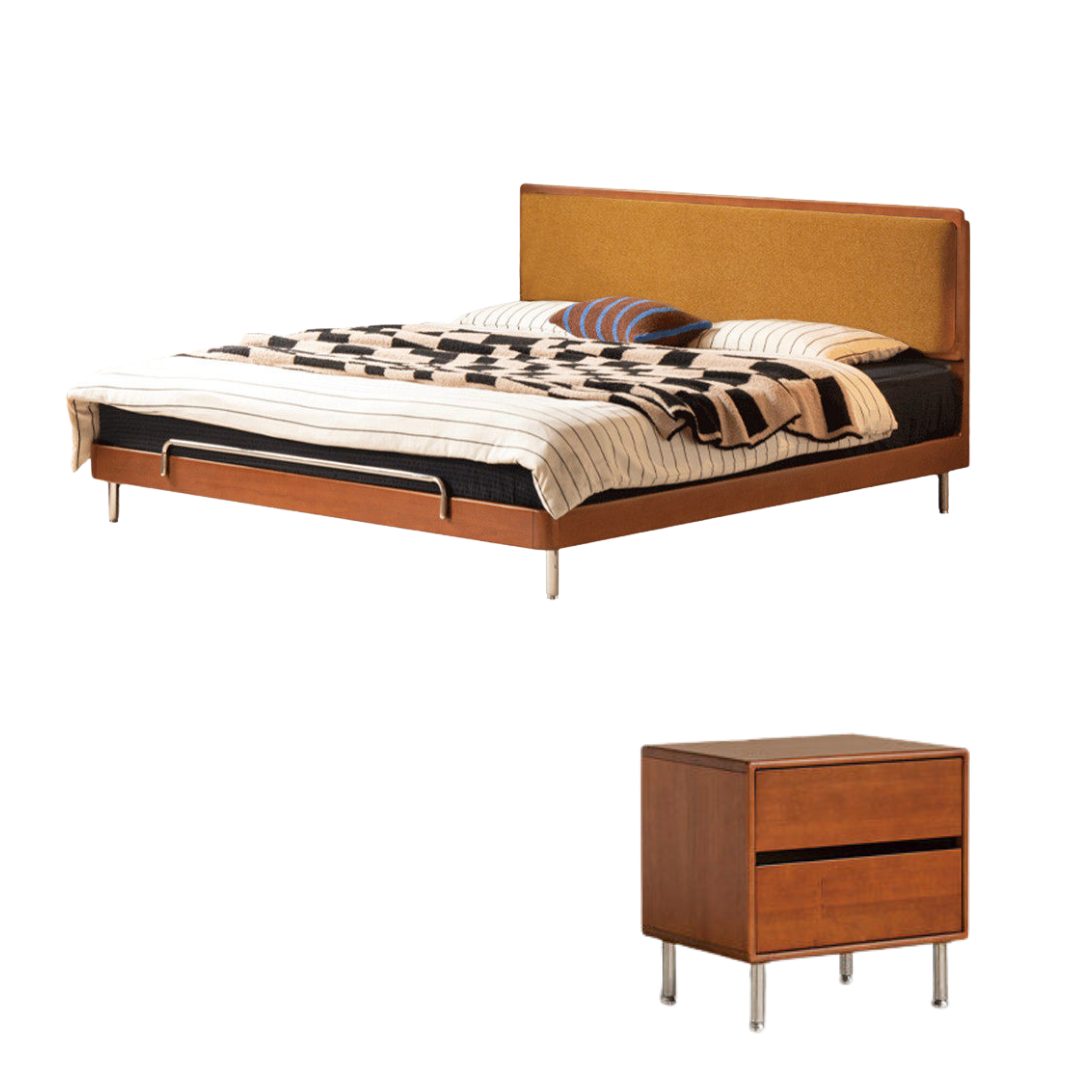 Poplar Solid Wood Bauhaus Style Soft with Adjustable Headboard Double Bed