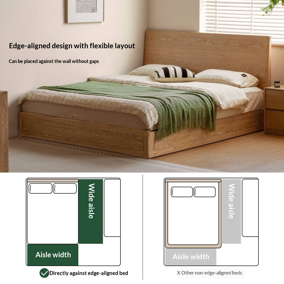 Oak Solid Wood Box Bed — Modern Minimalist Design