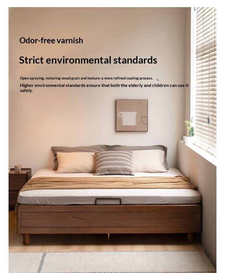 Oak Solid Wood Modern Platform Bed, Headboard-Free Box Bed
