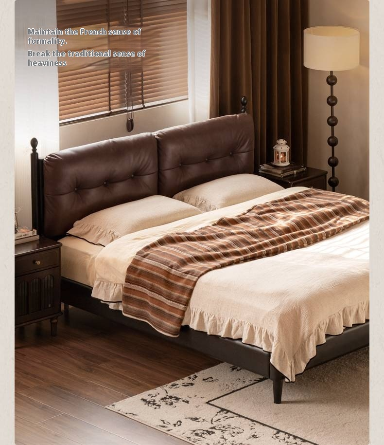 Leather Soft Bed French Retro Style