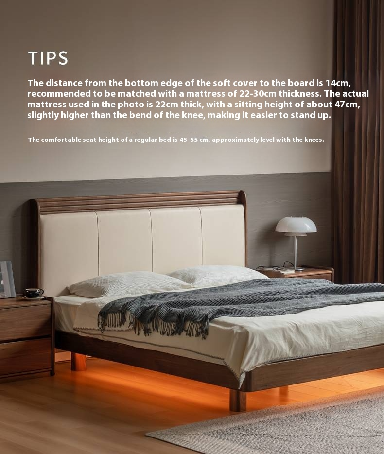 Black Walnut Solid Wood Luxury Leather with Light Bed
