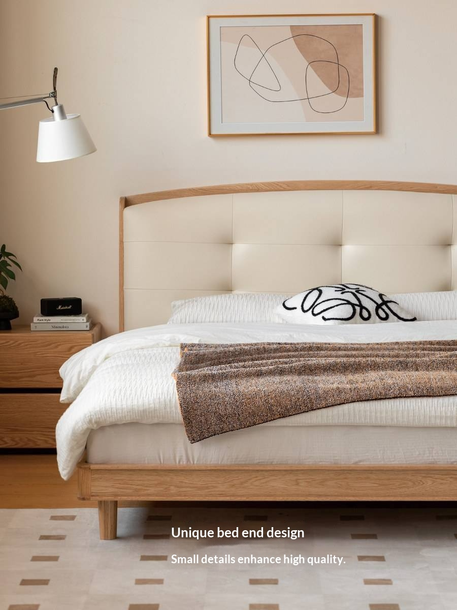 Oak Solid Wood Bed — Simple Style with Multifunctional Upholstered Design