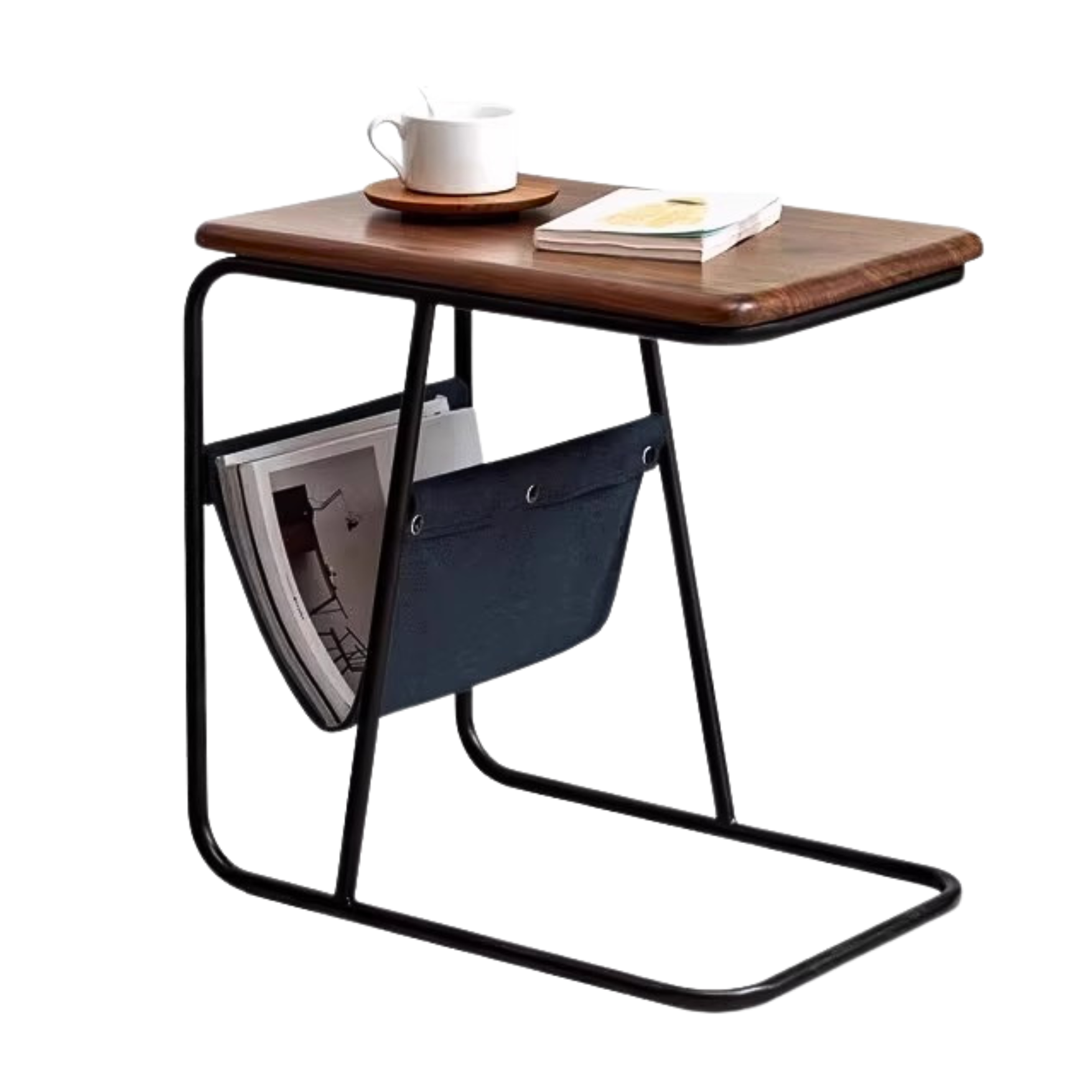 Black Walnut, Oak Solid Wood C-shaped Iron Side Table