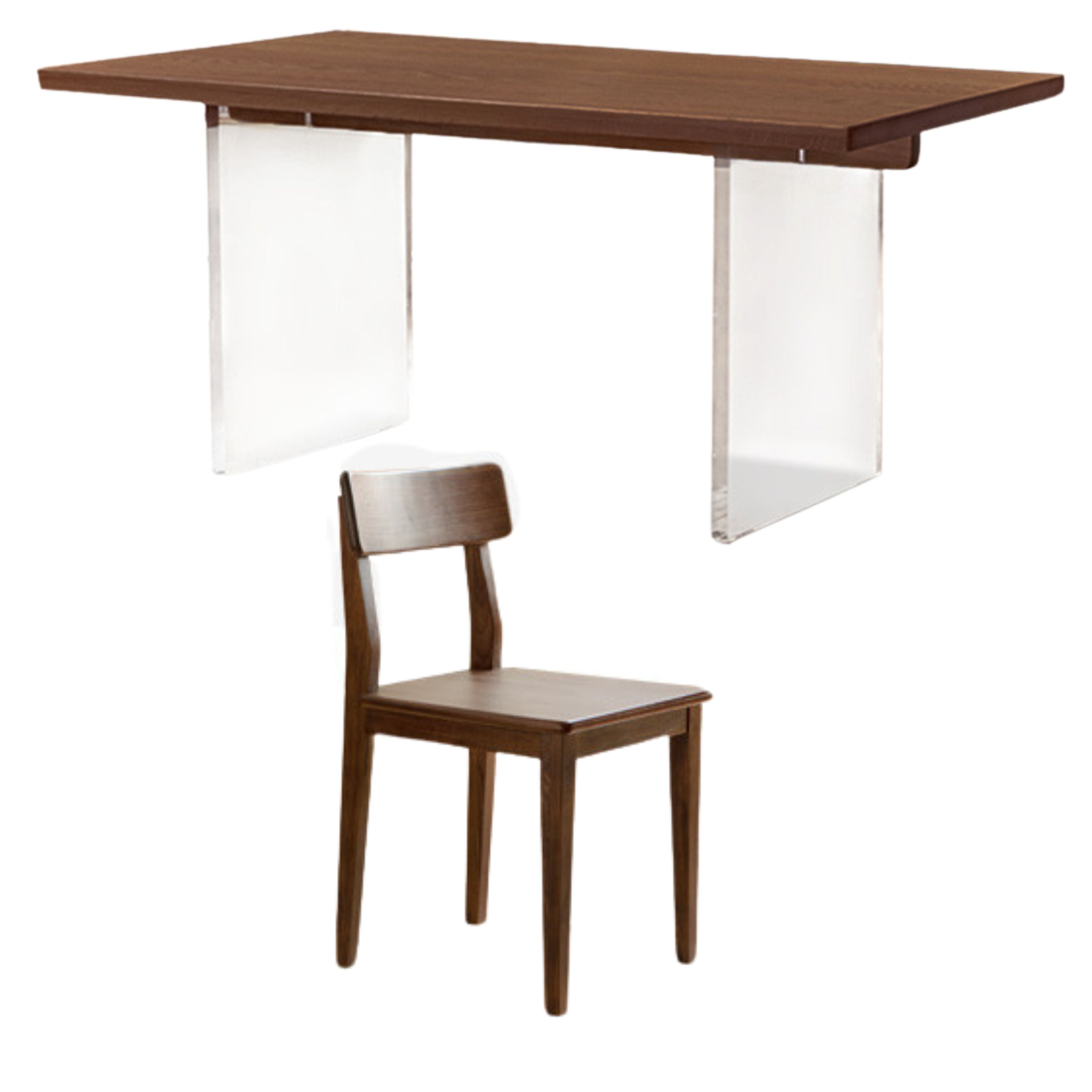 Black Walnut, South American Walnut, Oak Solid Wood Acrylic Suspension Dining Table