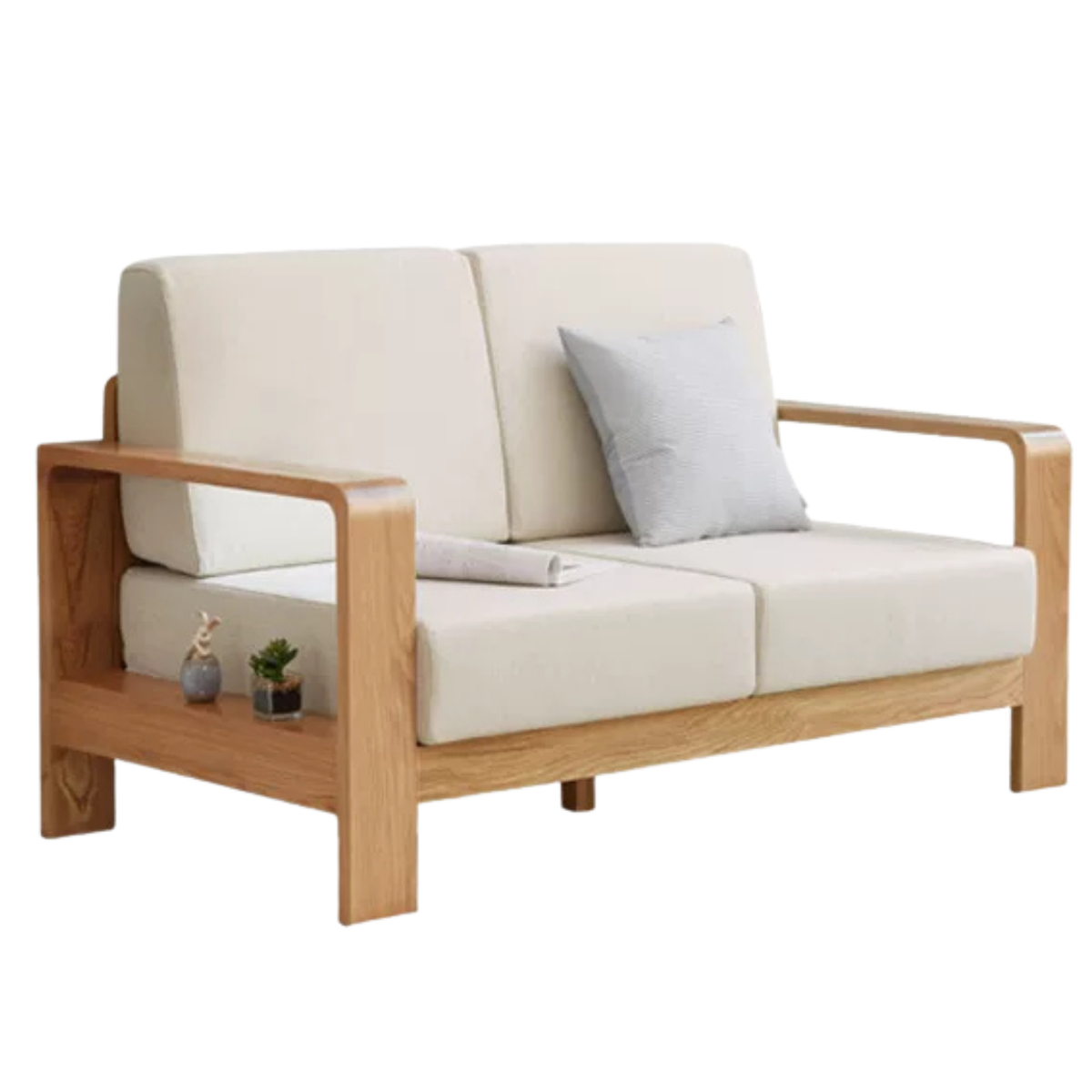 Oak Solid Wood Modern Fabric Sofa.