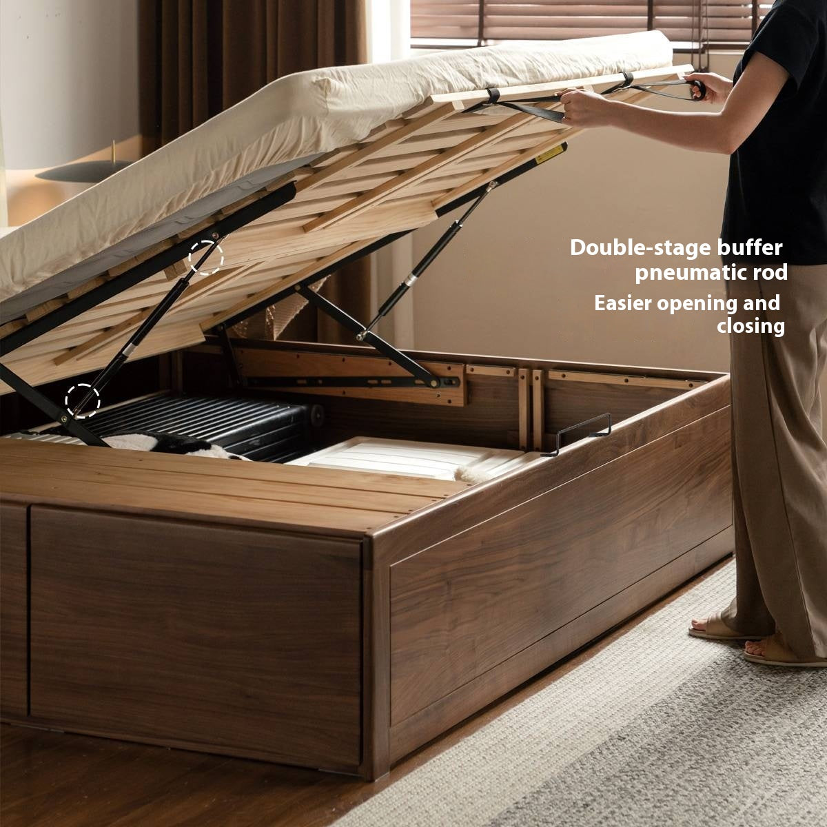 Black Walnut Solid Wood Genuine Leather Italian Light Luxury Soft Bed