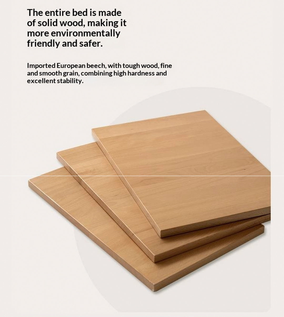 Beech, Rubberwood Solid Wood Platform Bed, Headboard-Free Bed with Flat Edge