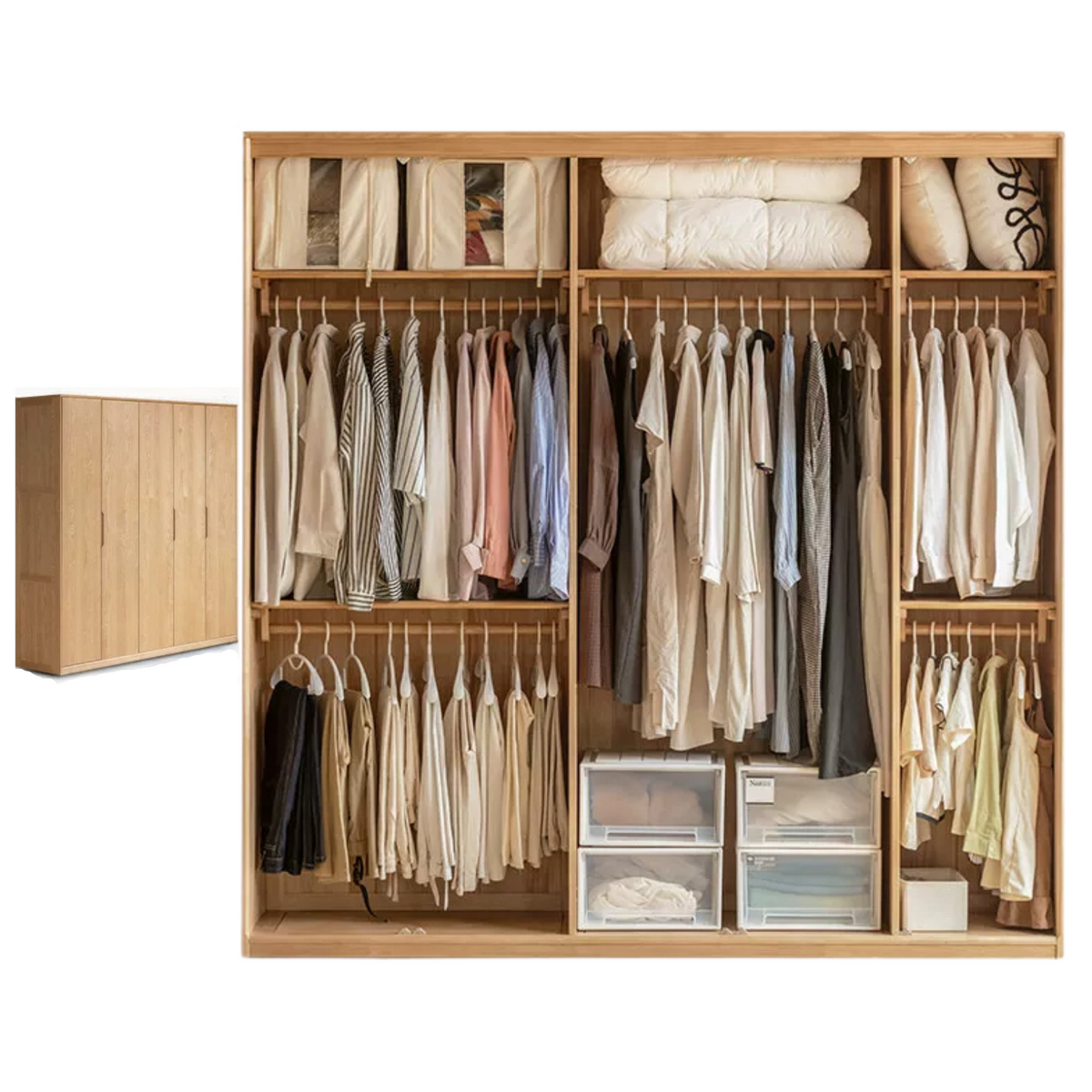 Ash Solid Wood Modular Wardrobe Closet System with Vertical Groove Pulls