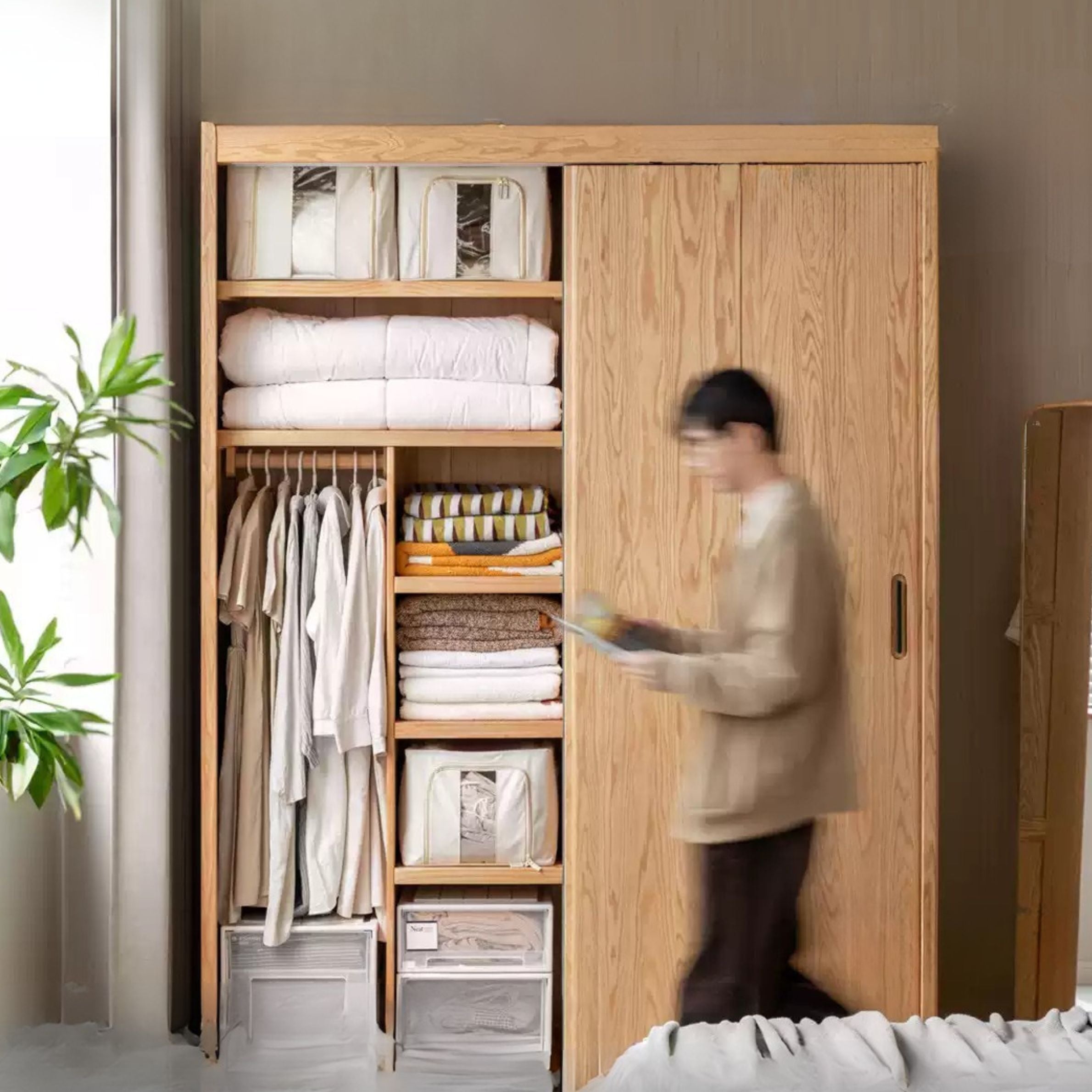 Oak Solid Wood Modern Wardrobe.