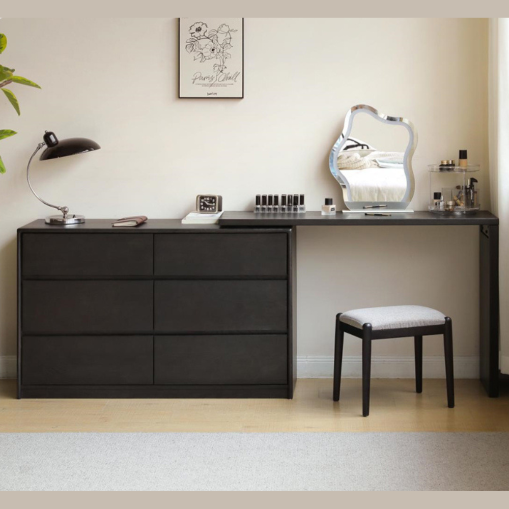 Oak Solid Wood Smoky Color Retro Dressing Table.