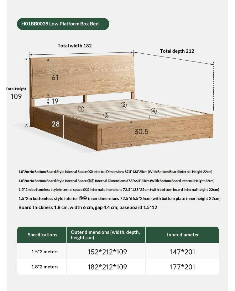 Oak Solid Wood Box Bed — Modern Minimalist Design
