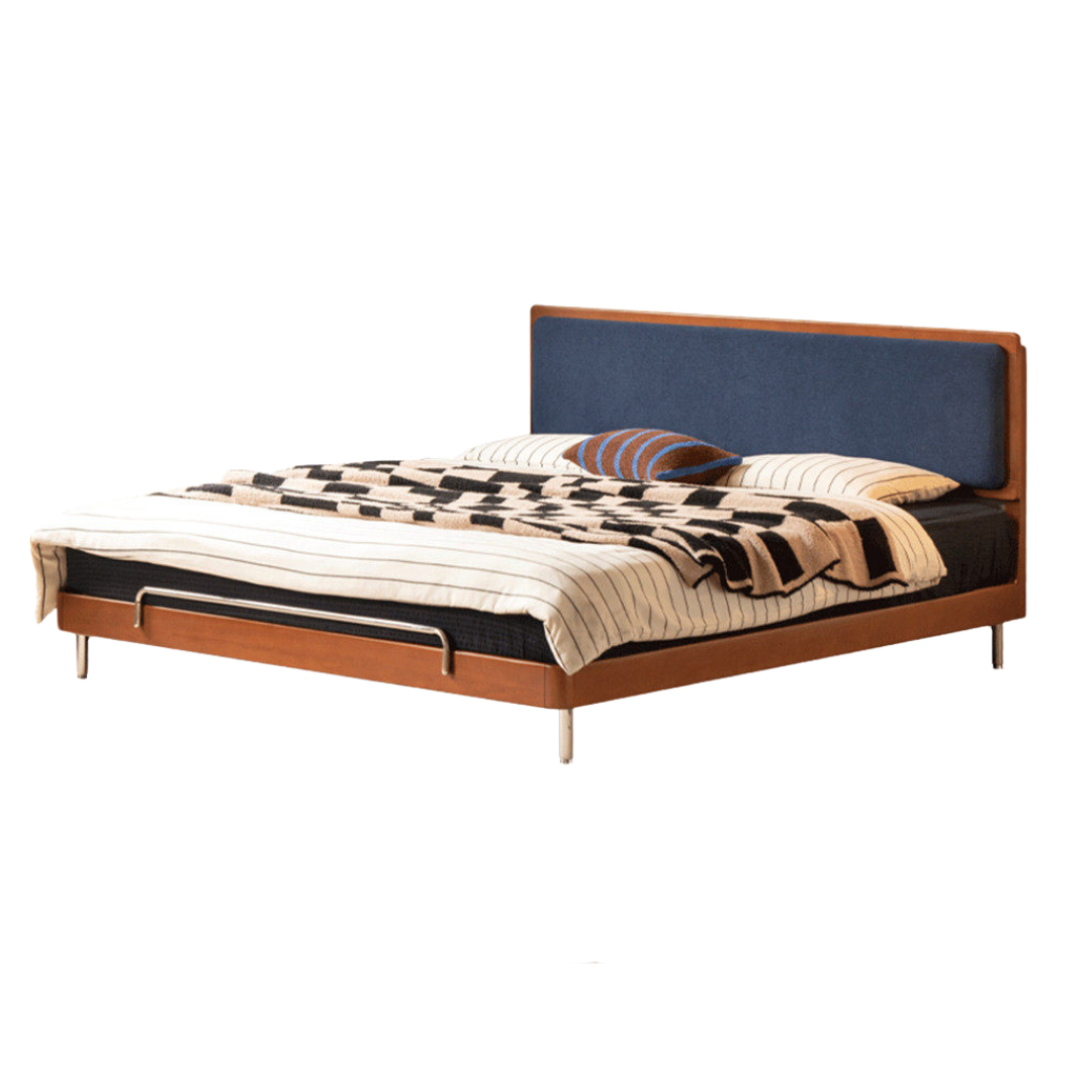 Poplar Solid Wood Bauhaus Style Soft with Adjustable Headboard Double Bed