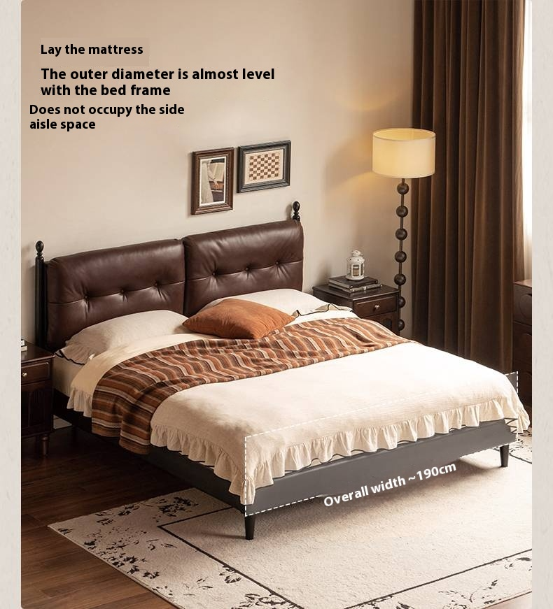 Leather Soft Bed French Retro Style
