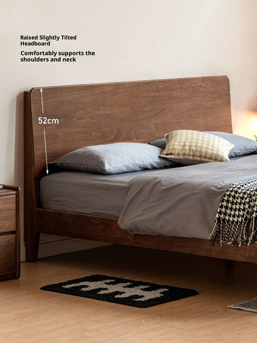 Black Walnut, Golden Sandalwood Solid Wood Italian Style Light Luxury Bed