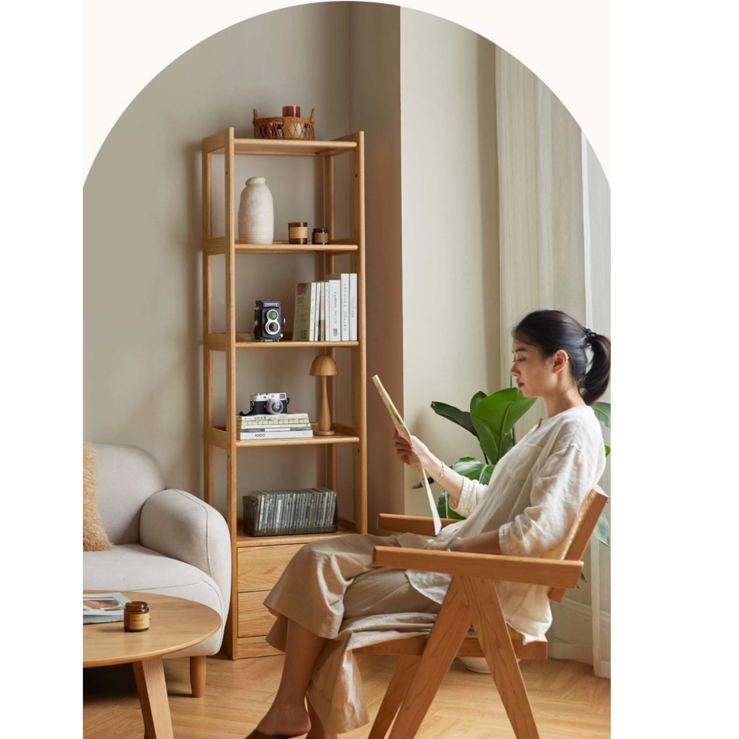 Oak Solid Wood Bookshelf Study Display Floor Combination Shelf