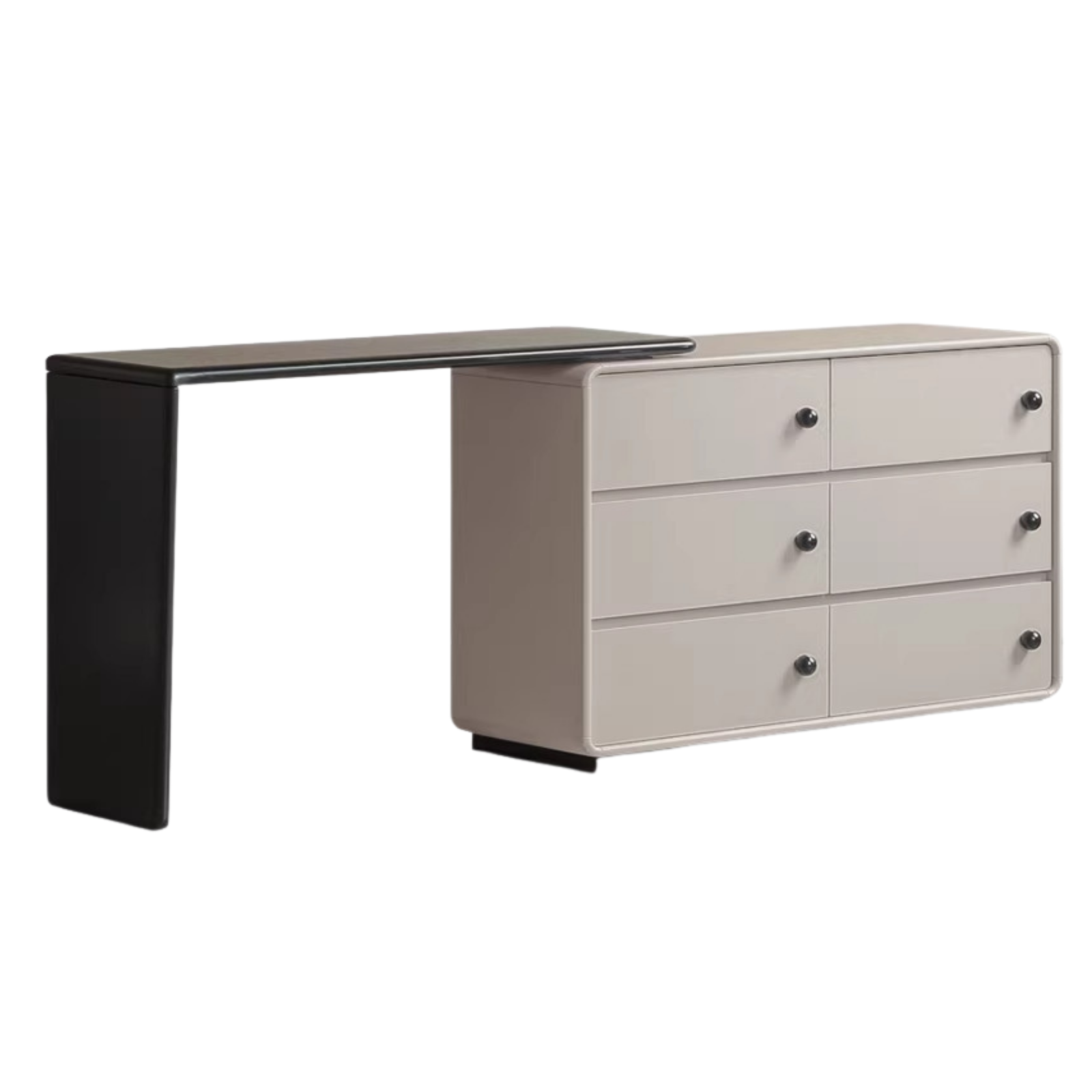 Solid Rubberwood Dresser with Attached Vanity Desk Extension