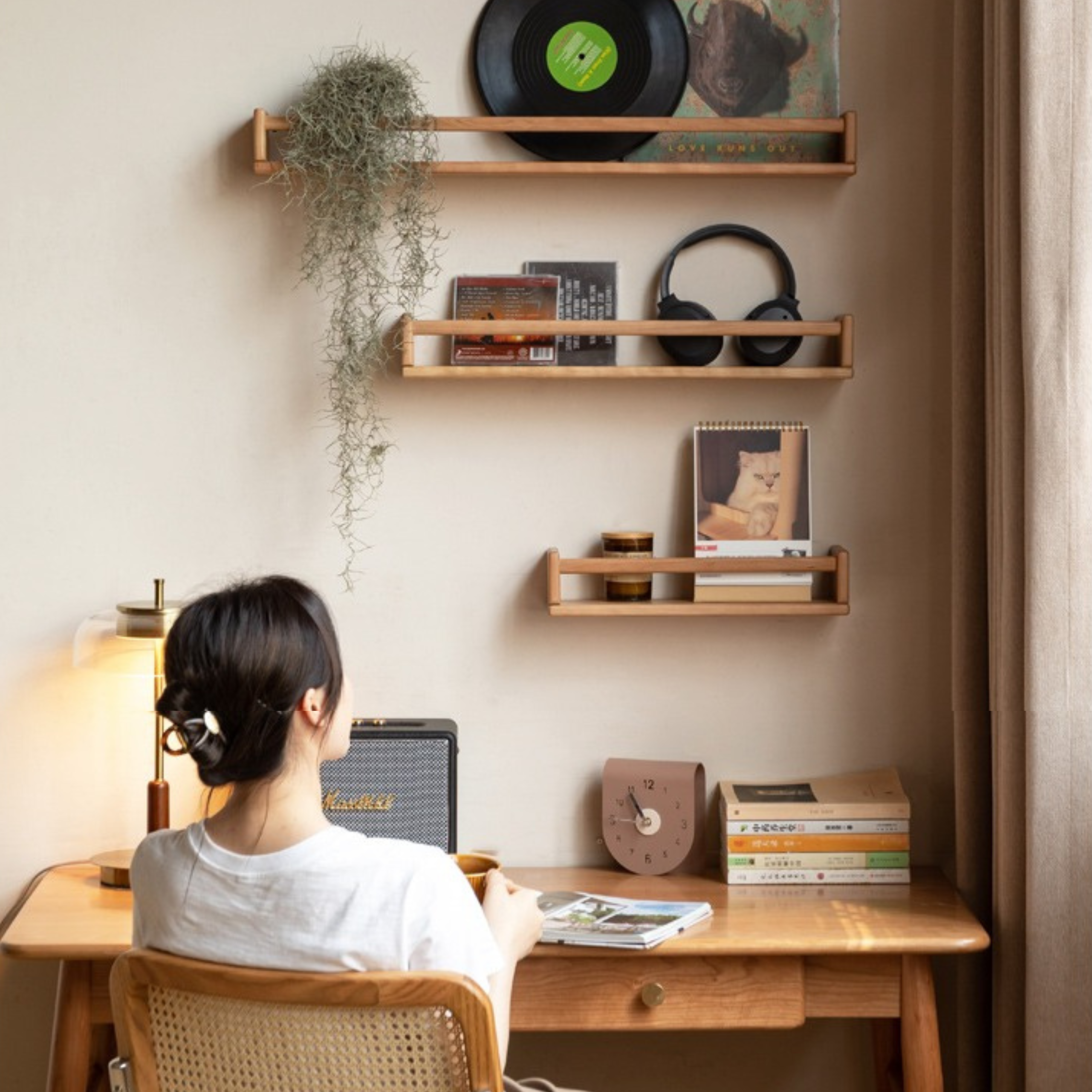 Black walnut, Cherry Solid Wood Wall Rack Hanging Storage Bookshelf