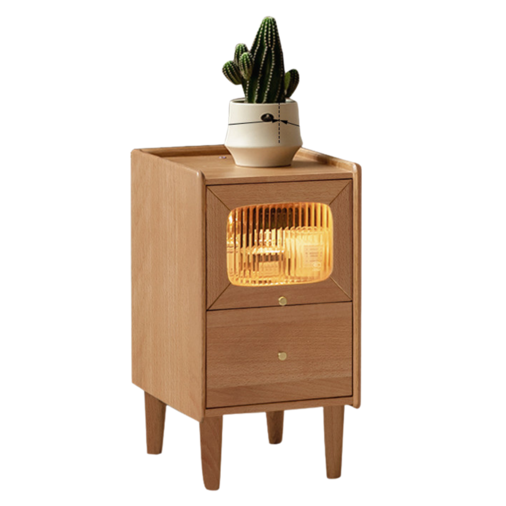 Oak, Beech Solid Wood Nightstand With Light