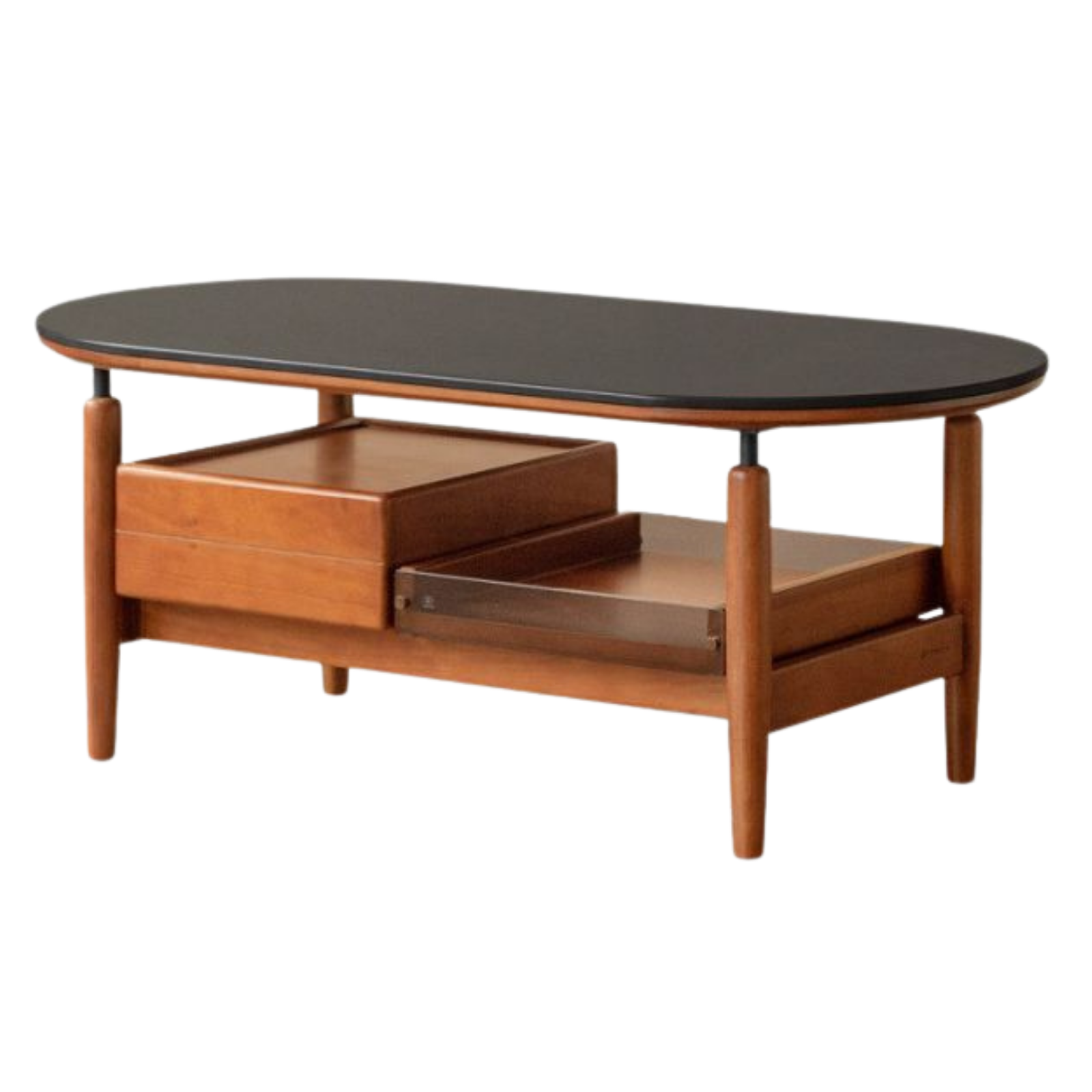 Tulipwood Solid Wood Coffee Table with Rock Slab Top in Retro Style