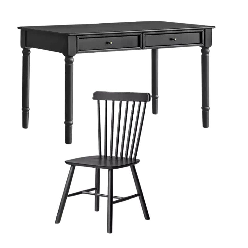 Solid Rubberwood American Retro Black Computer Desk.