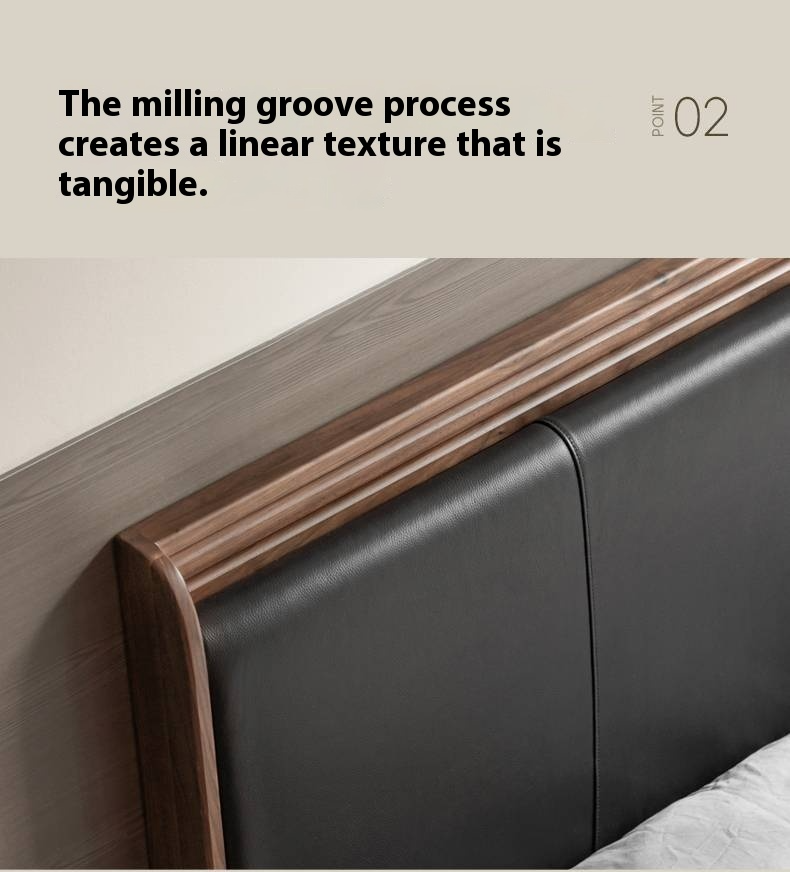 Black Walnut Solid Wood Luxury Leather with Light Bed