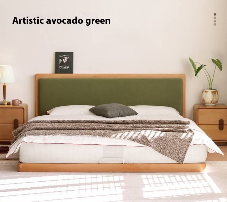 Beech Solid Wood Bed – Platform Bed with Soft Upholstery