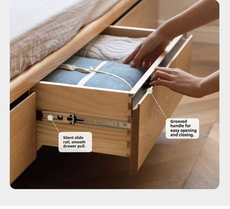 Oak Solid Wood Platform Bed — Headboard-Free, Drawer Storage, Simple Pull-Out Design