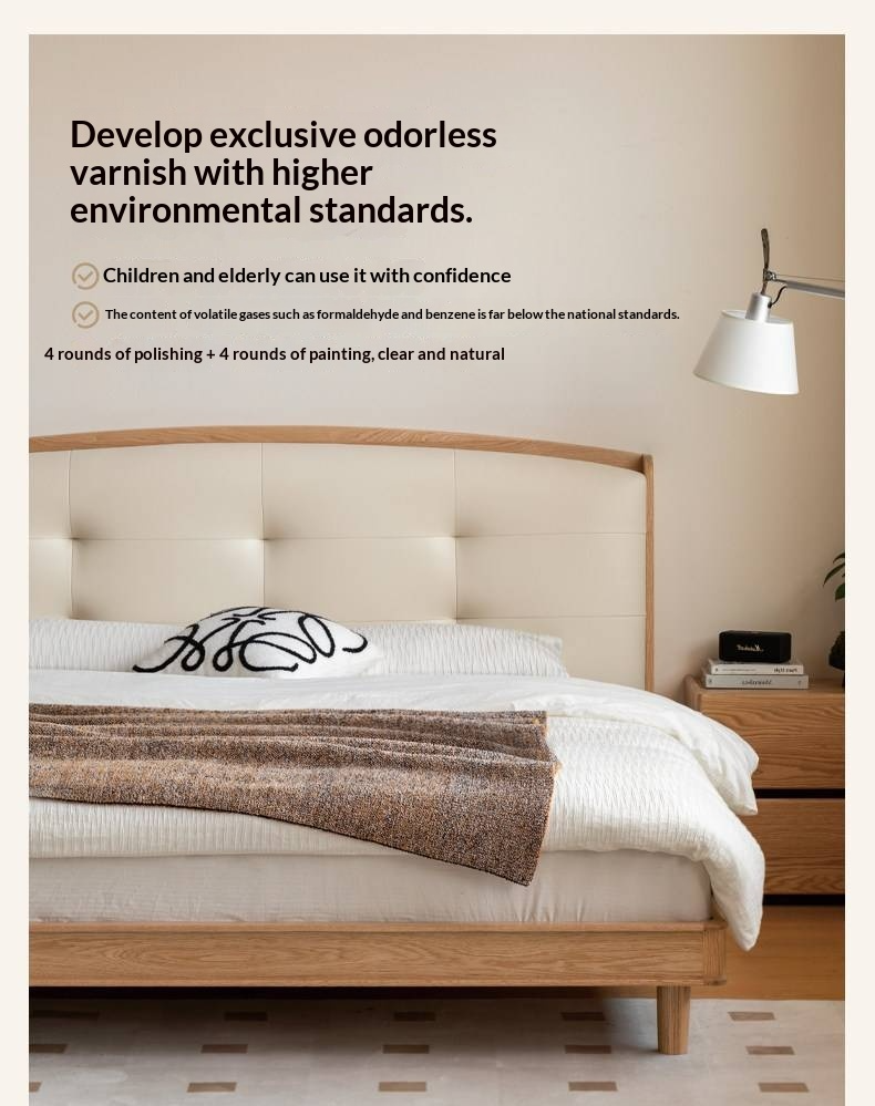 Oak Solid Wood Bed — Simple Style with Multifunctional Upholstered Design