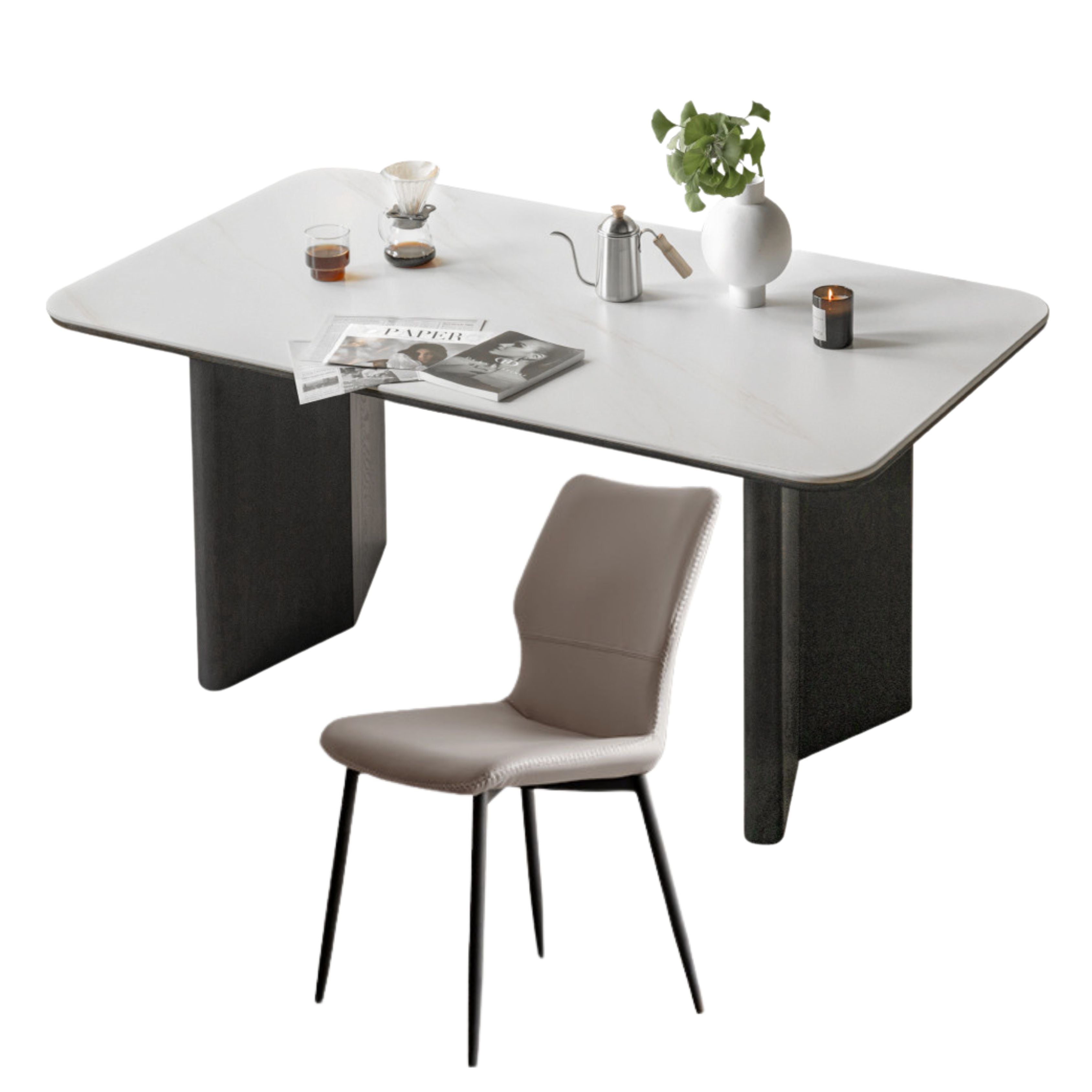 Oak Solid Wood, Solid Rubberwood Slate Italian Dining Table